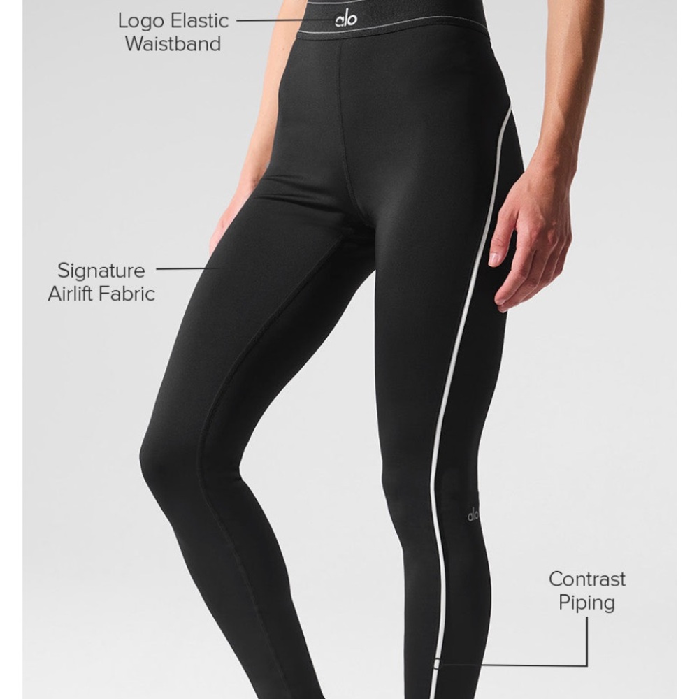ALO Yoga Black Leggings with White Piping